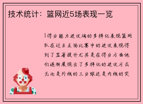 技术统计：篮网近5场表现一览