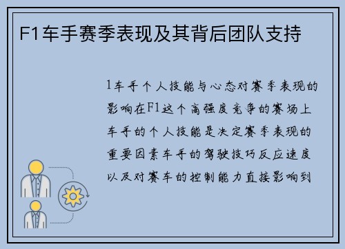 F1车手赛季表现及其背后团队支持