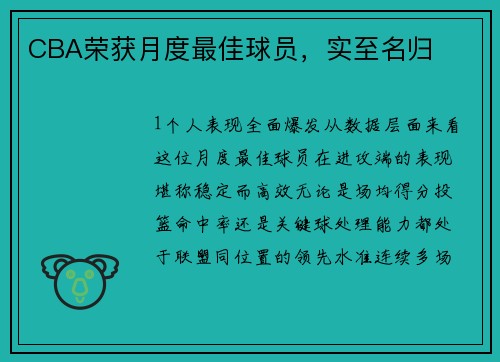 CBA荣获月度最佳球员，实至名归