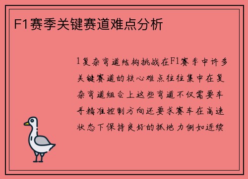 F1赛季关键赛道难点分析